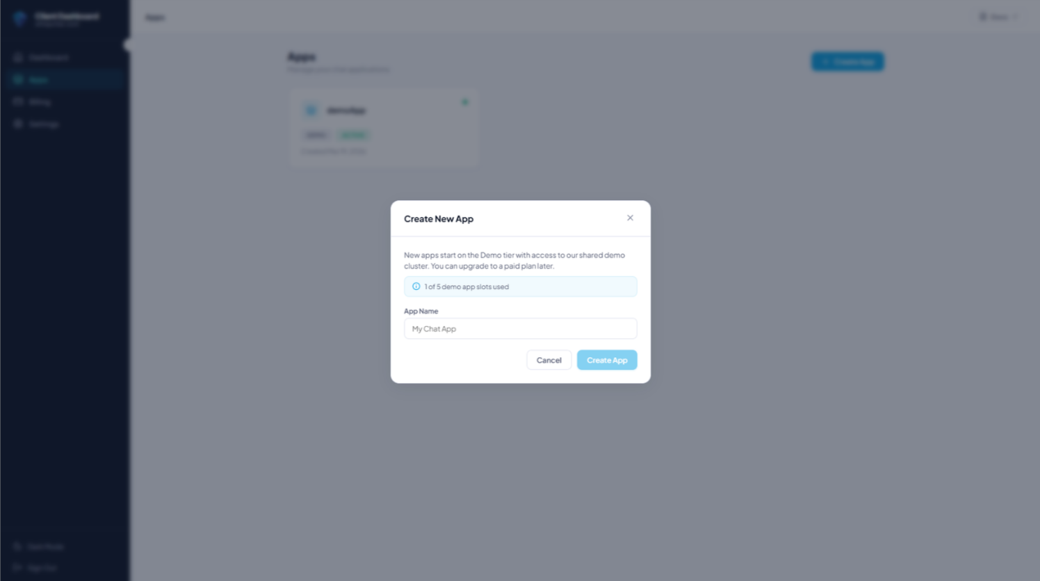 New app creation form